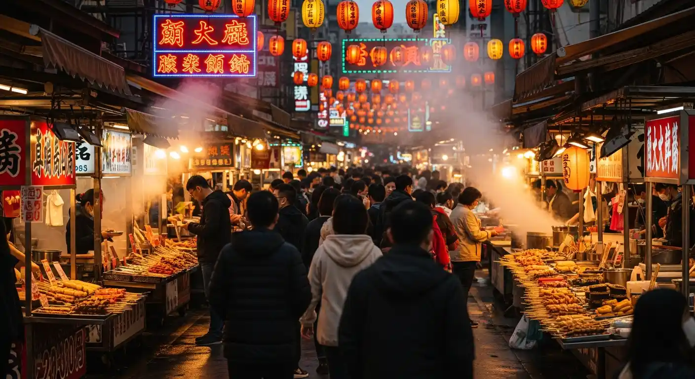 Bustling Taiwan night market scene